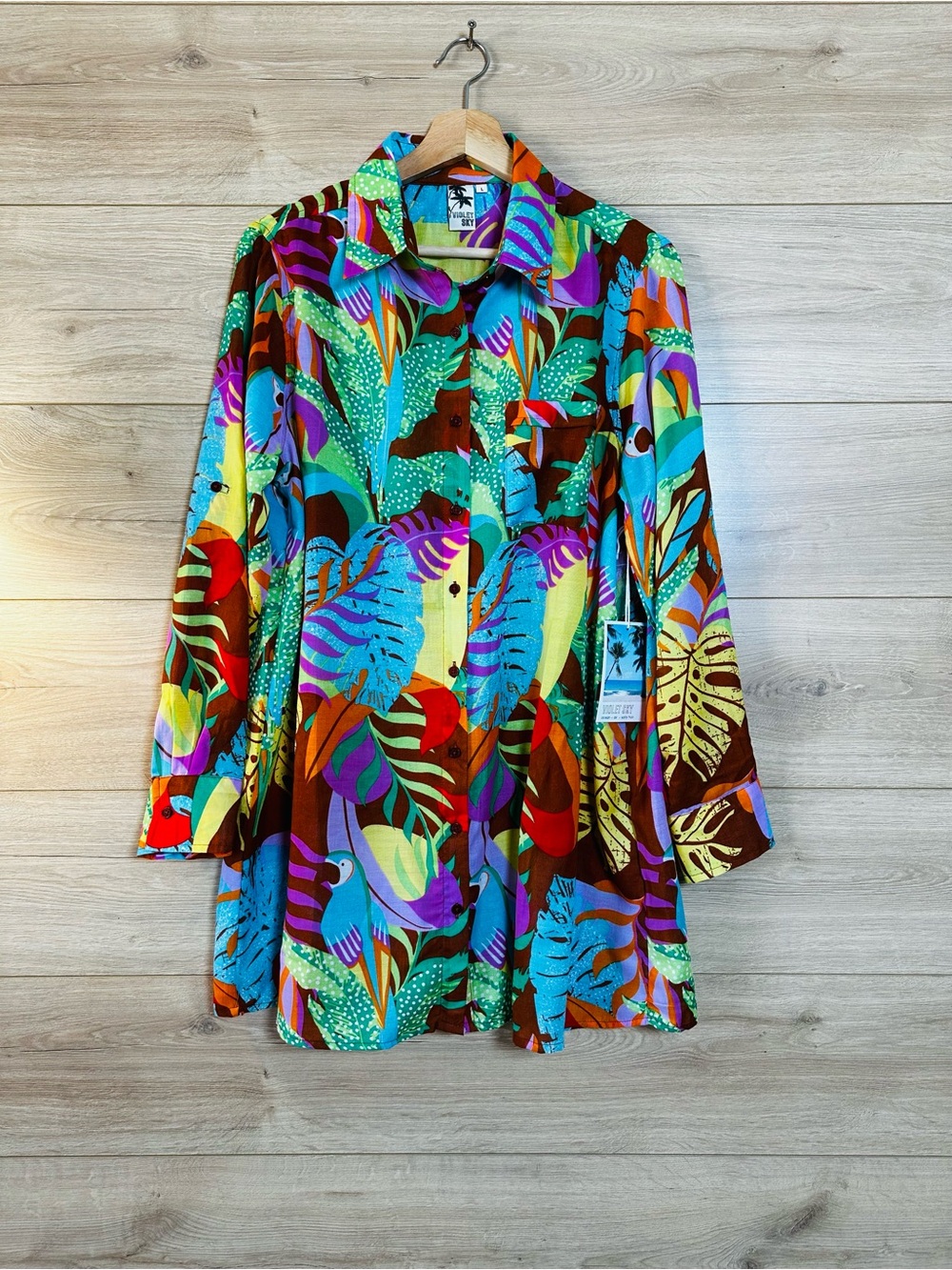 Colorful Tropical Print Button-Up Shirt - Multicolor